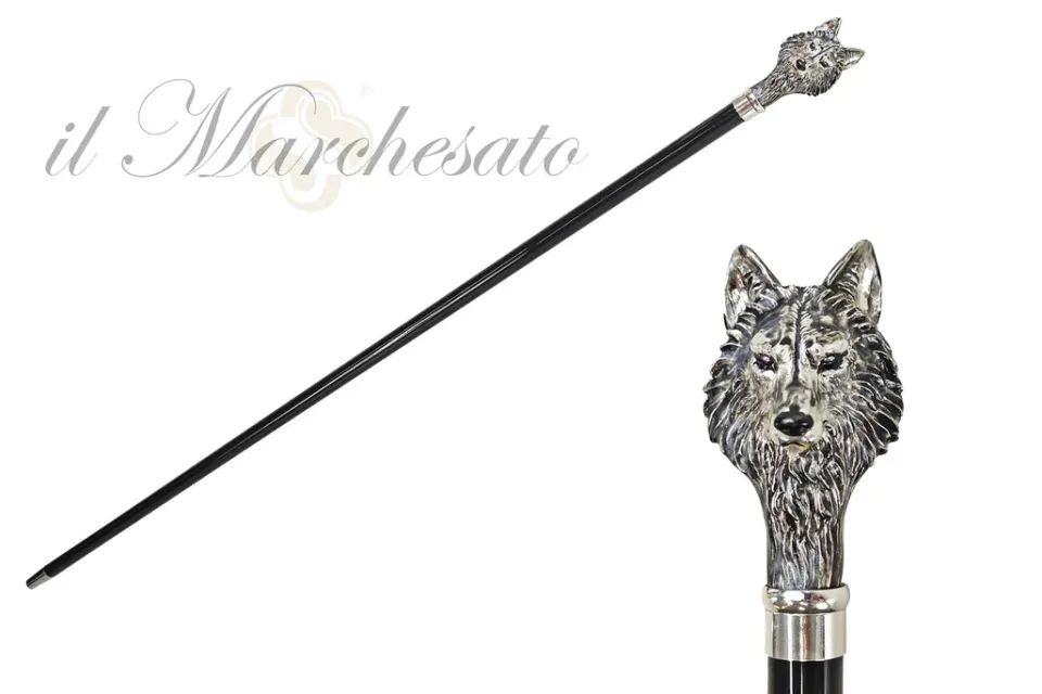 Discount Il Marchesato 925 lupo placcato in argento - bastone da passeggio