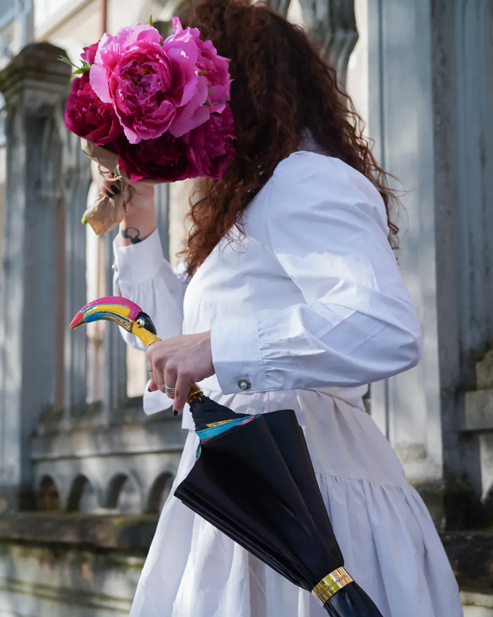 Clearance Il Marchesato Artisan Italian Umbrella with Luxurious Hand-Enameled Toucan Handle