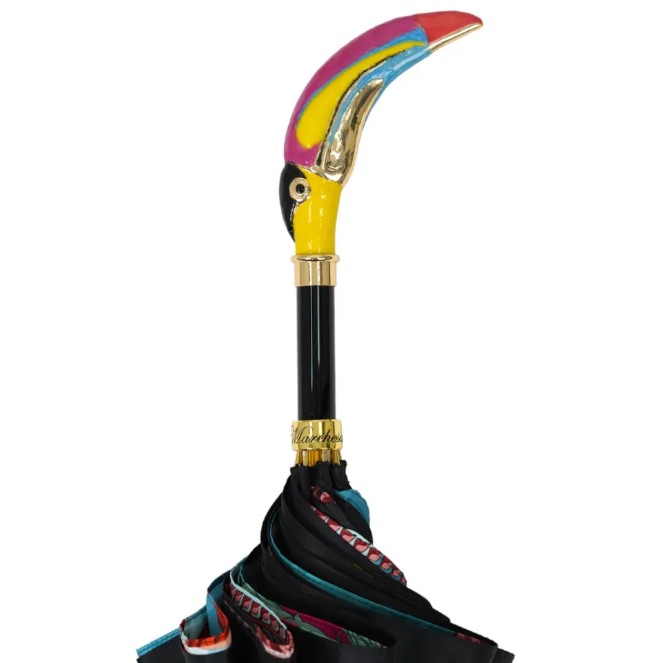 Clearance Il Marchesato Artisan Italian Umbrella with Luxurious Hand-Enameled Toucan Handle