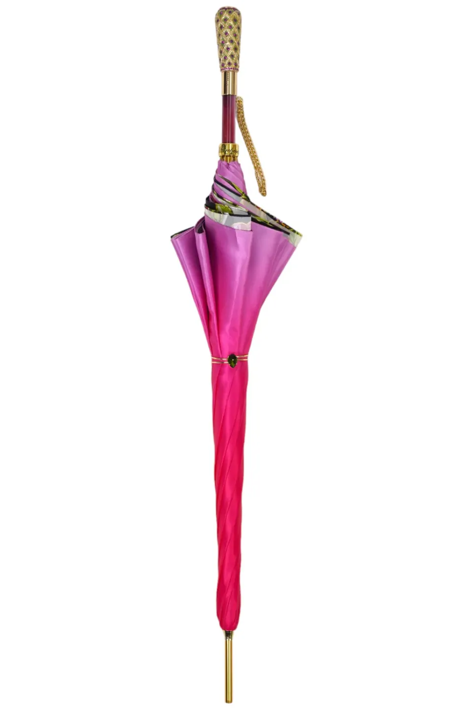Discount Il Marchesato Artisan Pink Floral Umbrella with Crystal Handle & Exquisite Hand-Pain