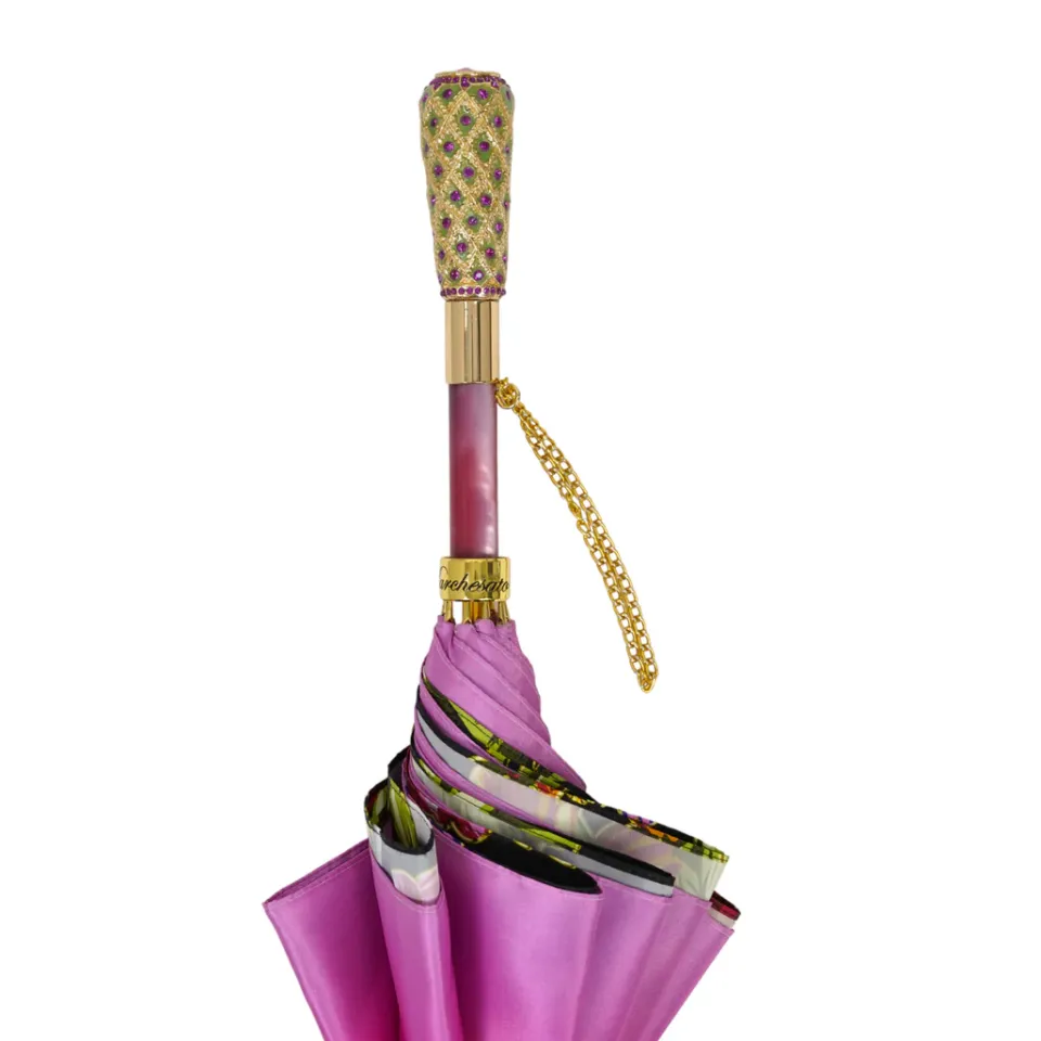 Discount Il Marchesato Artisan Pink Floral Umbrella with Crystal Handle & Exquisite Hand-Pain