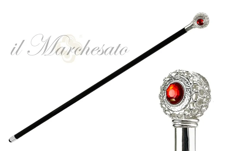 Outlet Il Marchesato Bastone con pomolo argentato - pietra rossa