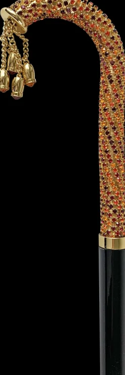 Online Il Marchesato Bastone da passeggio incrostato con cristalli multicolori rossi e aran