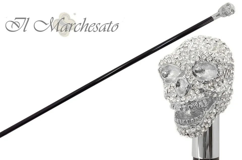 Clearance Il Marchesato Bastone di lusso con teschio placcato argento e tempestato di cristall