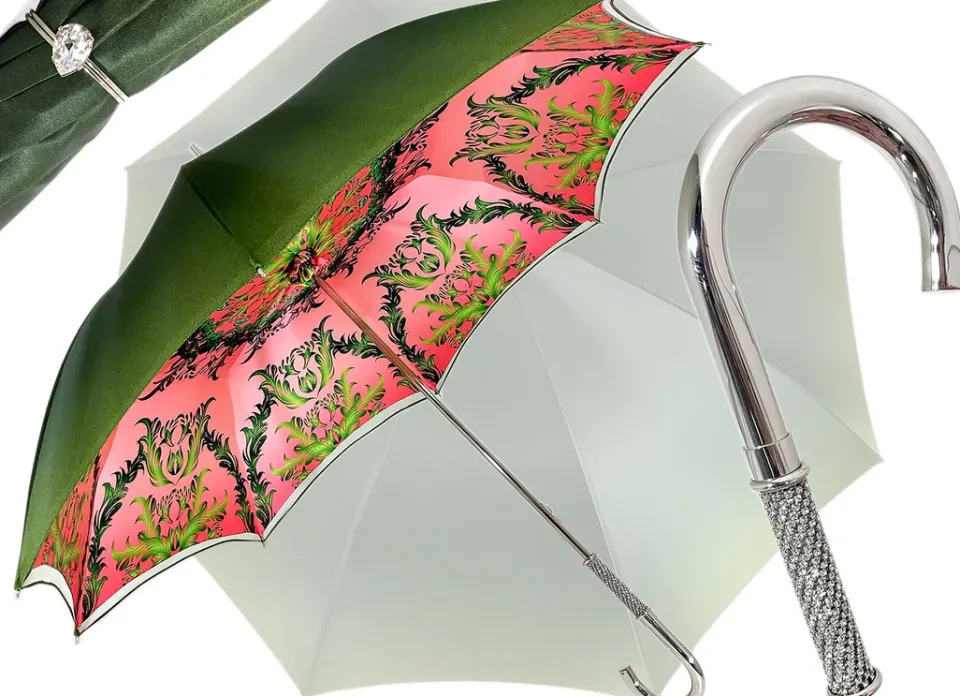New Il Marchesato Bellissima Ombrella da donna rossa con ombrello di lusso di qualità alta di design di pavone stampato