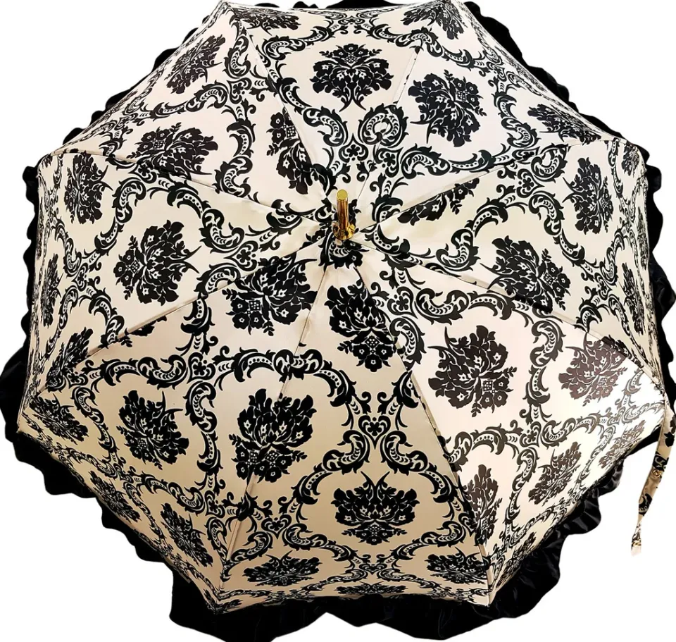 Online Il Marchesato Damascato Nero & Bianco con volant - Ombrello Italiano
