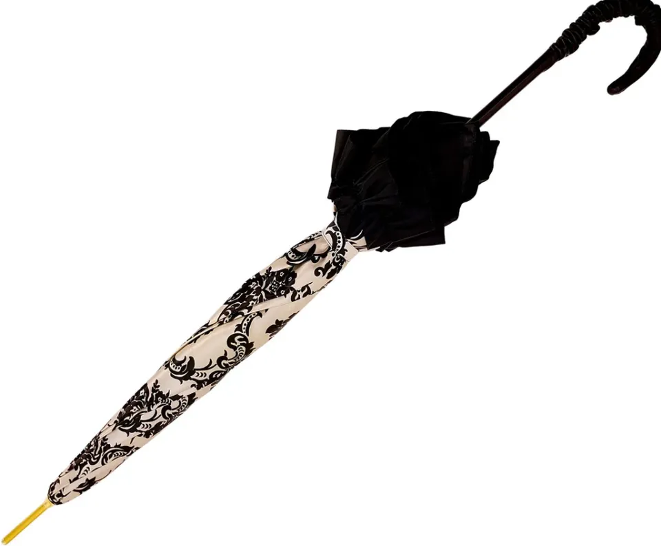 Online Il Marchesato Damascato Nero & Bianco con volant - Ombrello Italiano