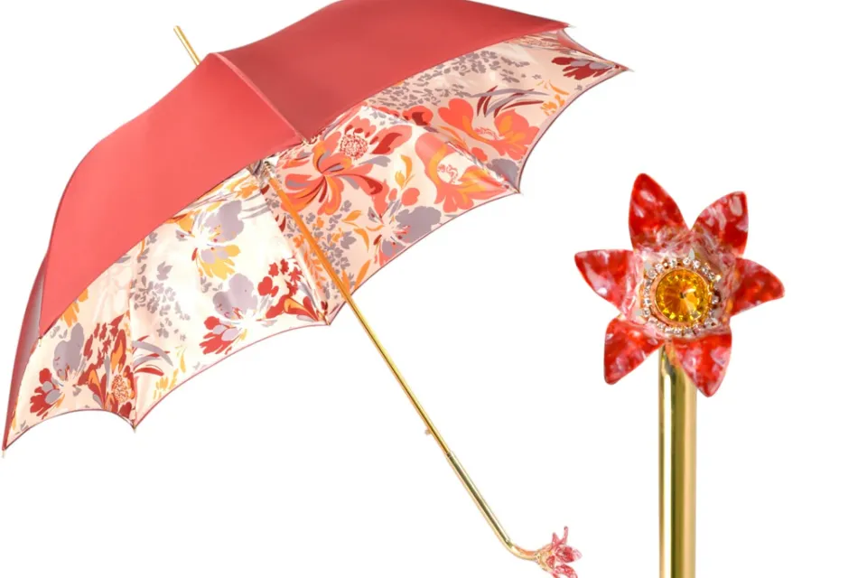 New Il Marchesato Elegant Floral Umbrella with Exquisite Red Flower Handle