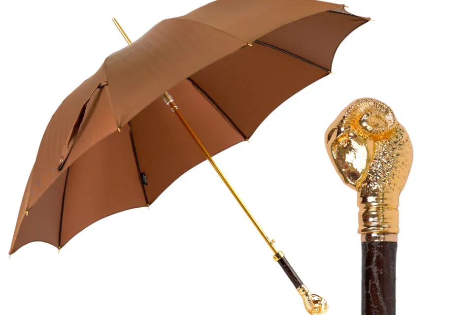 Hot Il Marchesato Elegant Tobacco Umbrella with Gold Ram
