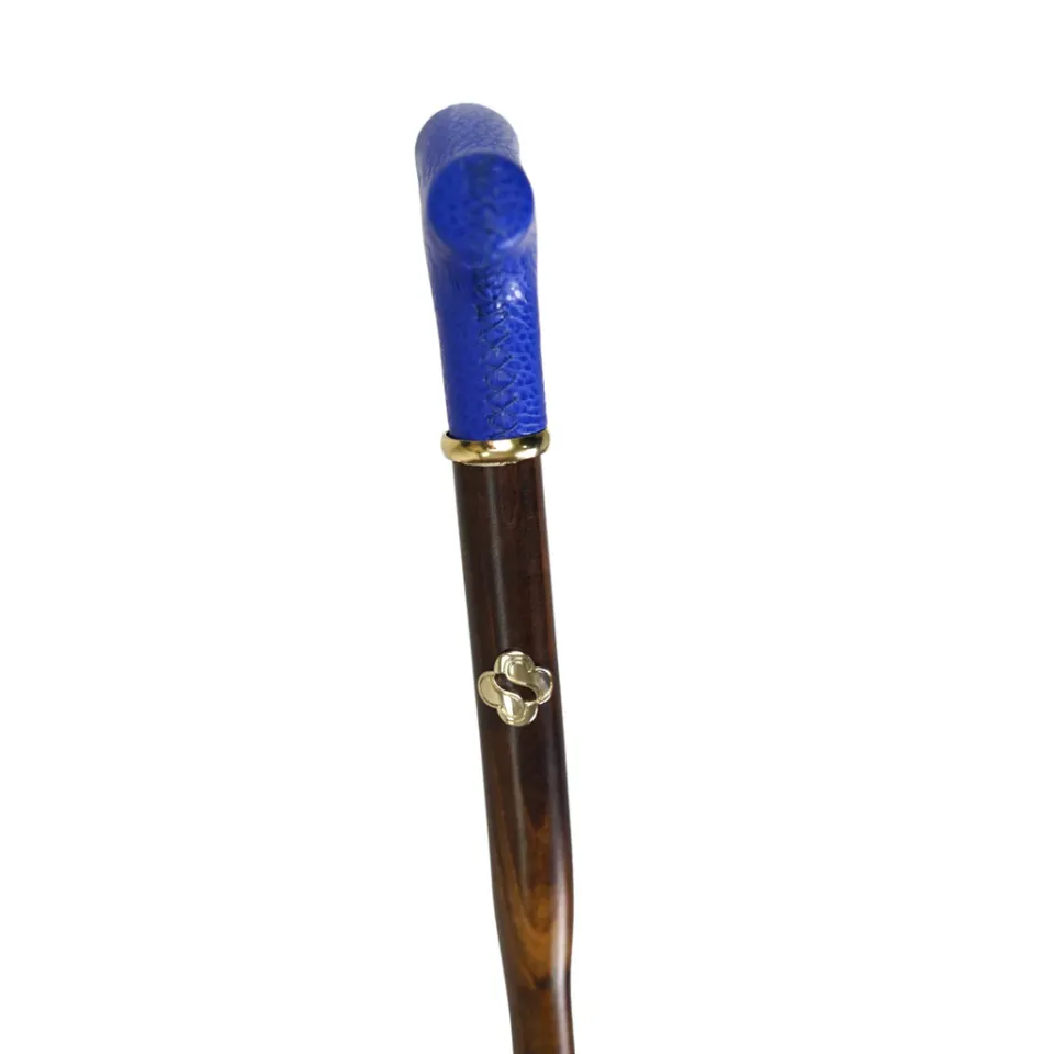 Outlet Il Marchesato Elegant Umbrella with Blue Leather Handle and Beechwood Shaft