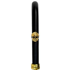 Sale Il Marchesato Elegant Umbrella with Leather Handle, Gold Skull, and Ornate Black and