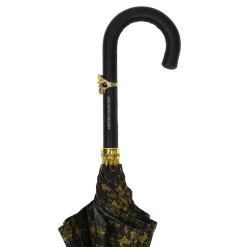 Sale Il Marchesato Elegant Umbrella with Leather Handle, Gold Skull, and Ornate Black and