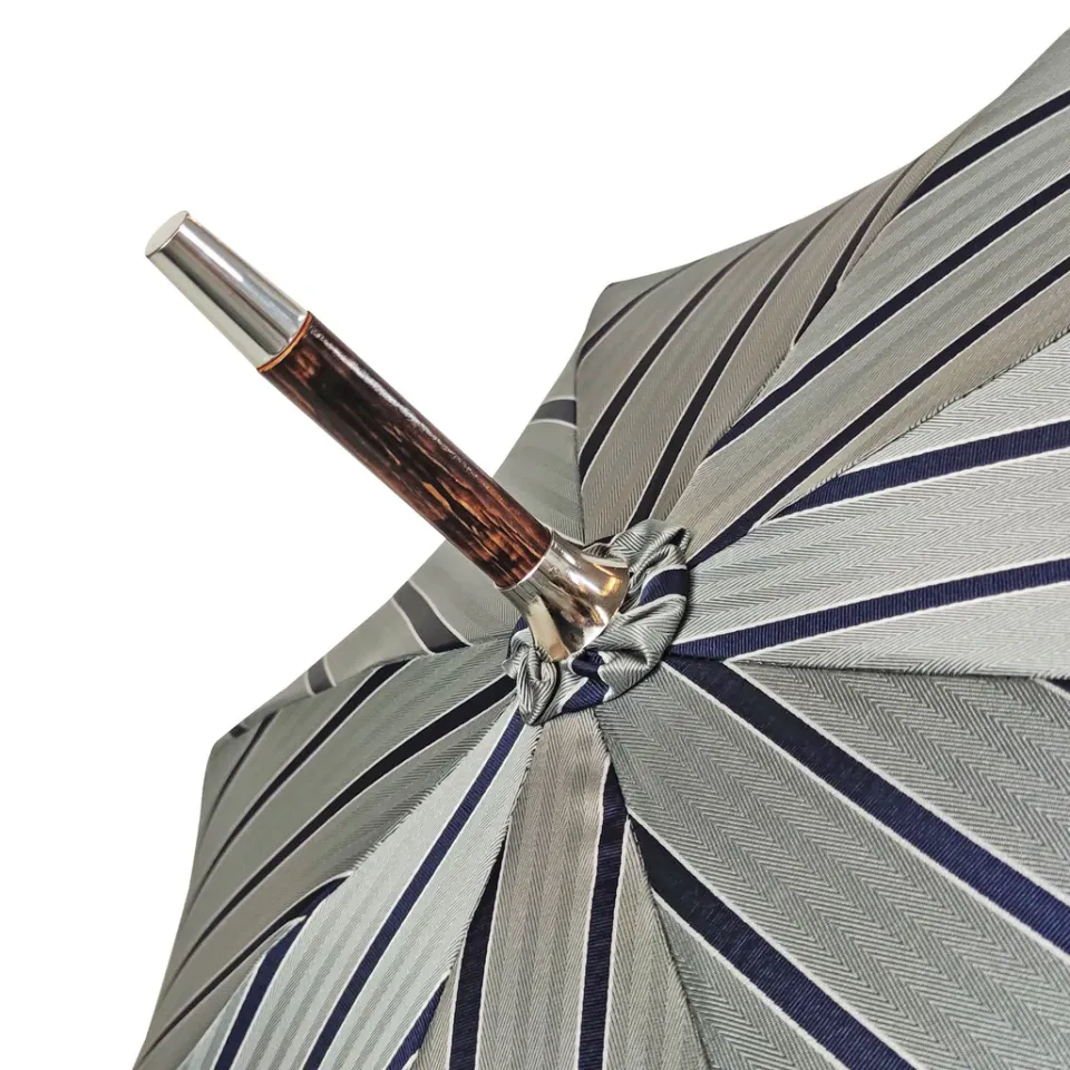 Fashion Il Marchesato Elegante ombrello a strisce - manico in legno di faggio naturale fiammato