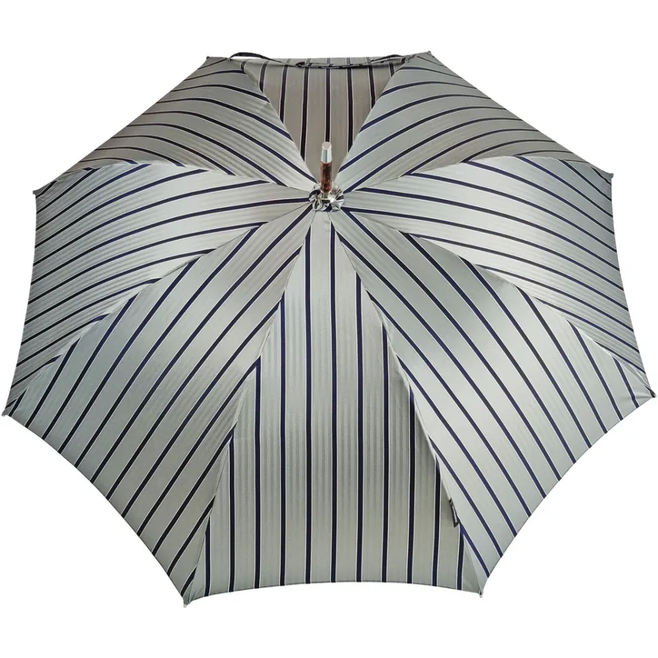 Fashion Il Marchesato Elegante ombrello a strisce - manico in legno di faggio naturale fiammato