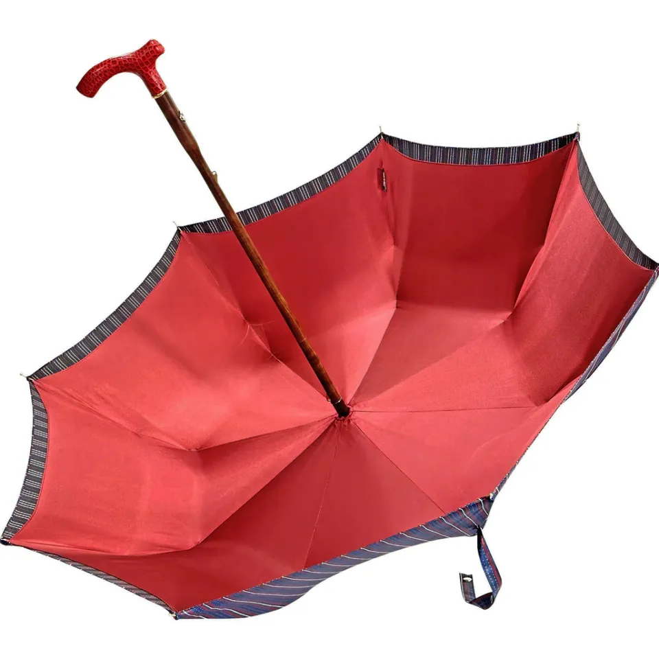 New Il Marchesato Elegante ombrello bordeaux - manico in pelle rossa fatto a mano