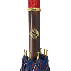 New Il Marchesato Elegante ombrello bordeaux - manico in pelle rossa fatto a mano