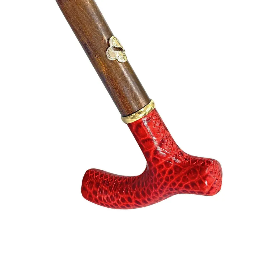 New Il Marchesato Elegante ombrello bordeaux - manico in pelle rossa fatto a mano