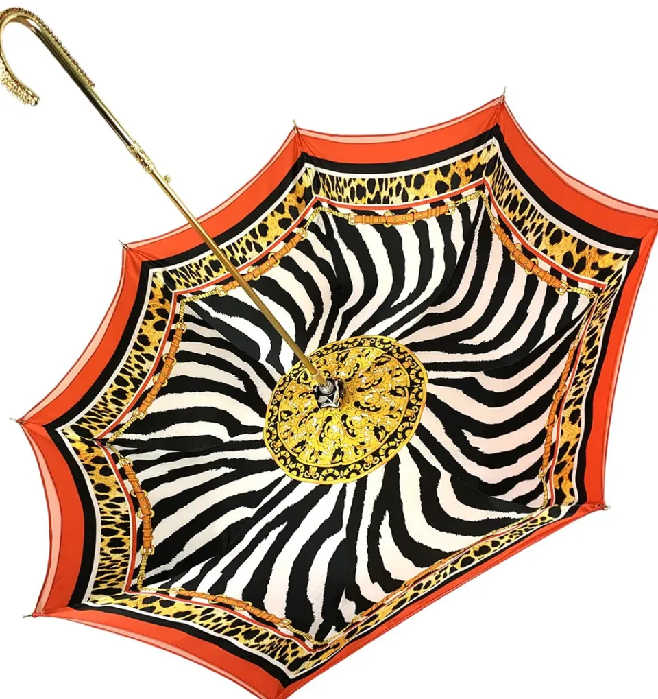 Discount Il Marchesato Elegante ombrello con stampa animalier interna, doppio tessuto