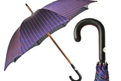 Outlet Il Marchesato Elegante ombrello maschile con manico in pelle nera