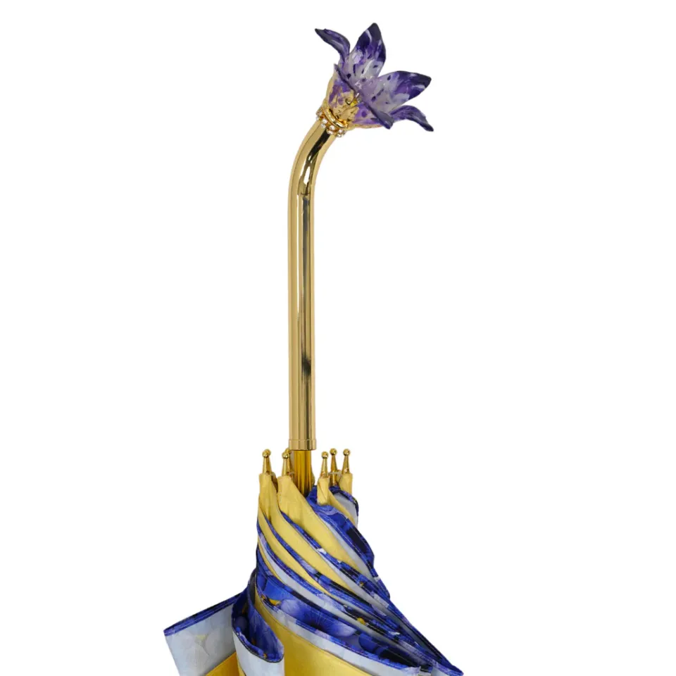 New Il Marchesato Handcrafted Umbrella with 24K Gold-Plated Hand-Painted Metal Flower Ha