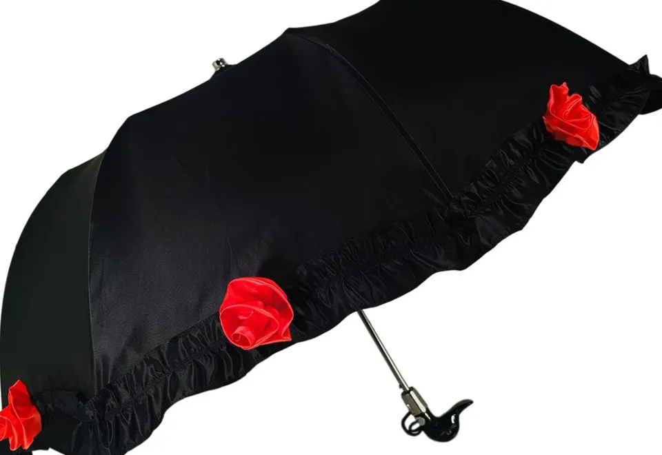 Outlet Il Marchesato Incredibile ombrellone pieghevole nero con volant