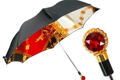Fashion Il Marchesato Midnight Glamour: Exclusive Black Umbrella Adorned with Bold Red Cryst