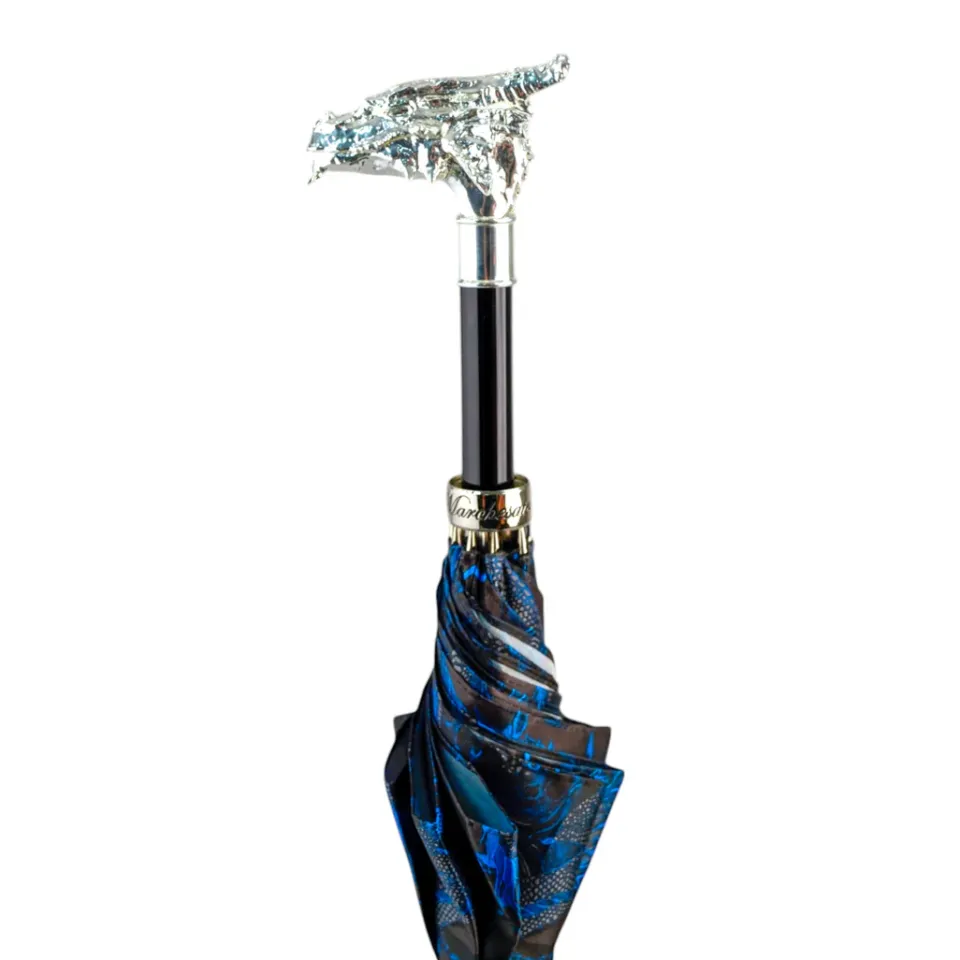 Best Il Marchesato Mythical Dragon Umbrella – Silver-Plated Handle & Oriental Blue design