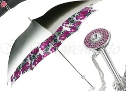 Discount Il Marchesato Ombrello argentato con anemoni e cristalli Fucsia