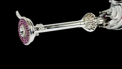 Discount Il Marchesato Ombrello argentato con anemoni e cristalli Fucsia