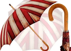 New Il Marchesato Ombrello artigianale - a righe rosso e crema - legno malacca