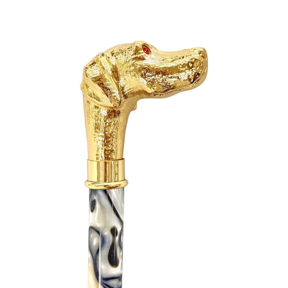 Discount Il Marchesato Ombrello automatico con manico cane da punta placcato oro 24K