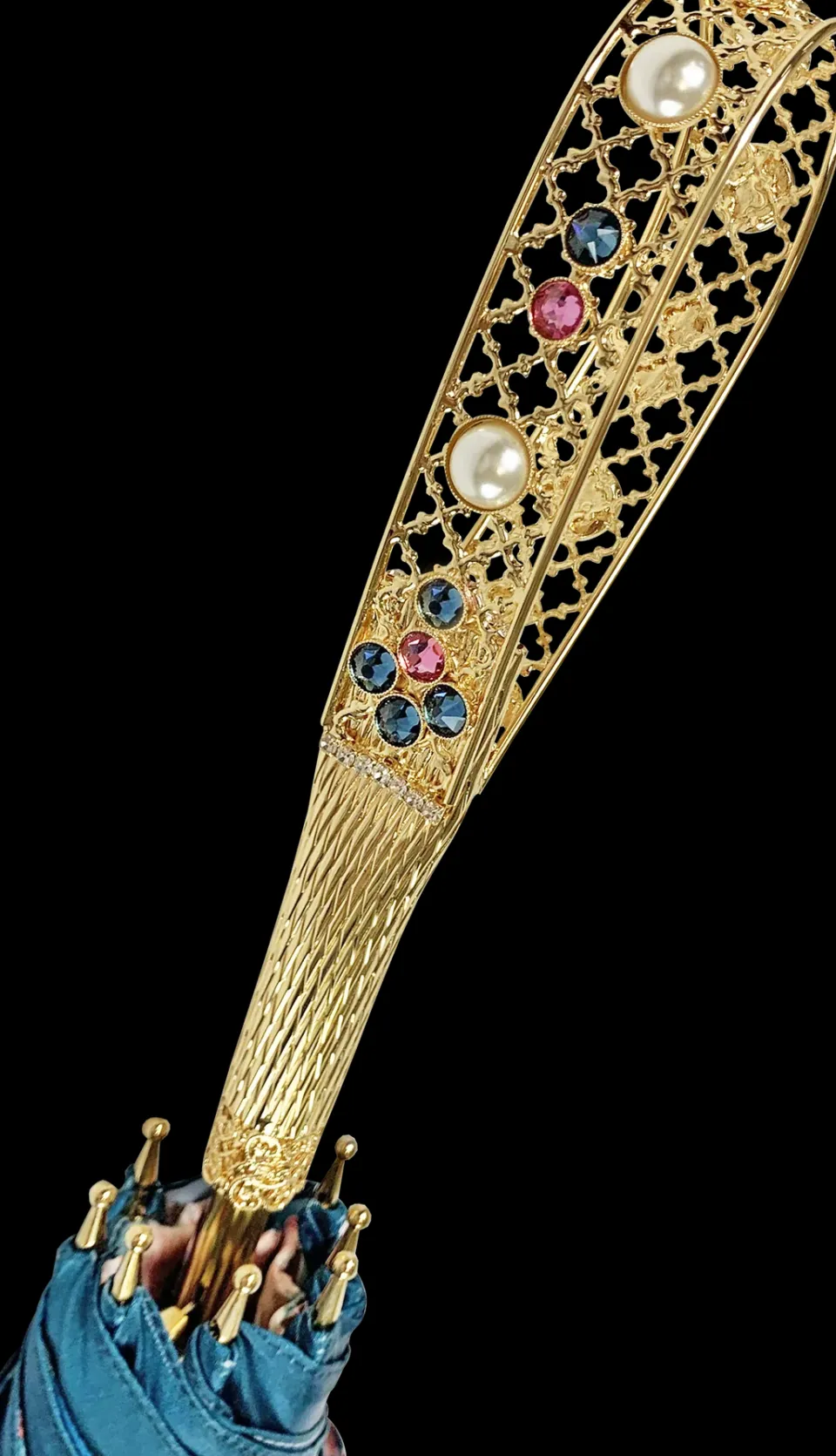 Best Il Marchesato Ombrello con impugnatura pavone e cristalli smeraldo