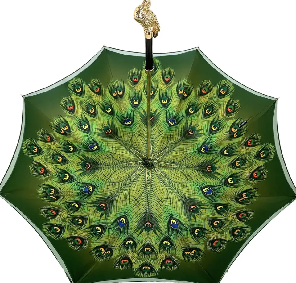 New Il Marchesato Ombrello con impugnatura pavone e cristalli smeraldo