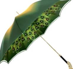 New Il Marchesato Ombrello con impugnatura pavone e cristalli smeraldo