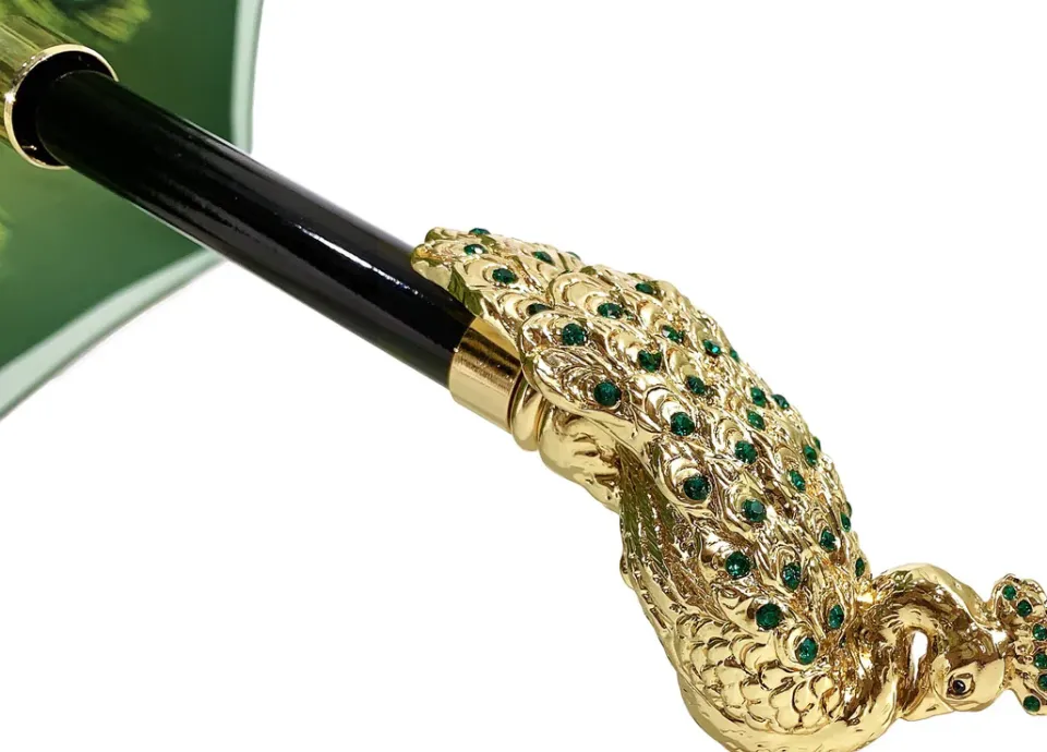 New Il Marchesato Ombrello con impugnatura pavone e cristalli smeraldo