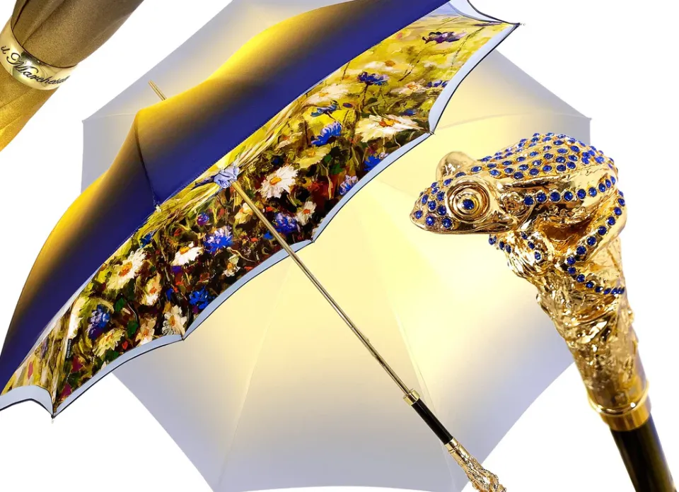 New Il Marchesato Ombrello con impugnatura Rana tempestata di Swarovski