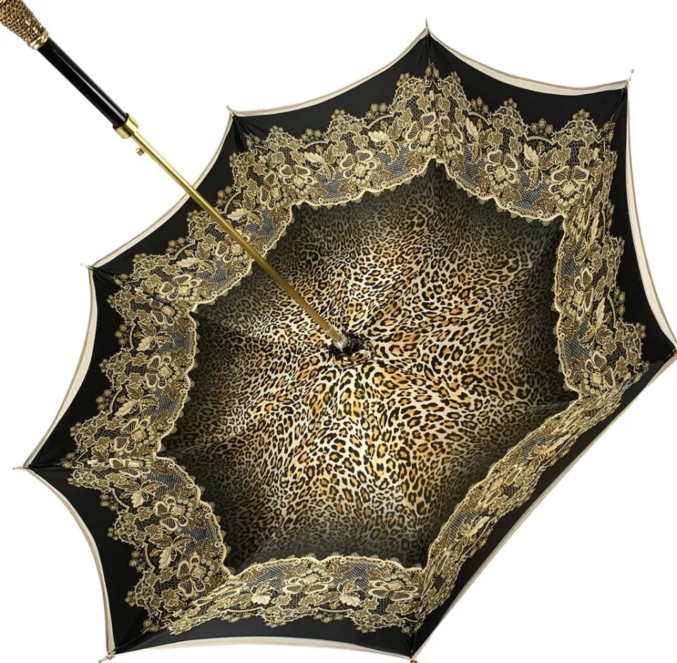 Discount Il Marchesato Ombrello con stampa leopardata, doppio tessuto