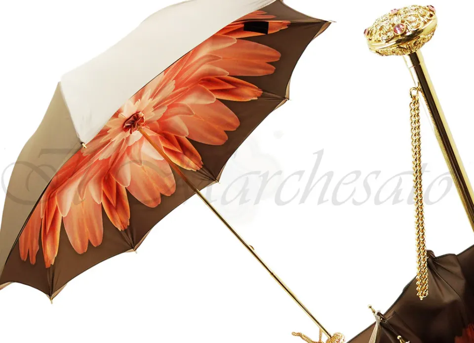 Fashion Il Marchesato Ombrello crema di lusso con fiore interno