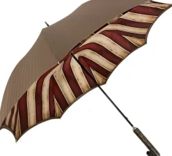 Clearance Il Marchesato Ombrello da uomo fatto a mano - color tabacco - rosso e crema a strisc