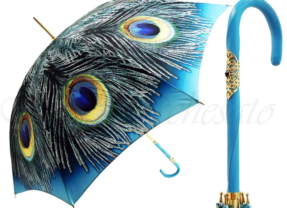 Hot Il Marchesato Ombrello di pavone di lusso realizzato a mano in un modello di ombrello di colore blu cielo