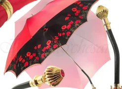 Clearance Il Marchesato Ombrello doppio tessuto rosso, nuova esclusiva papaveri