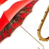 Discount Il Marchesato Ombrello floreale rosso, doppio tessuto e manico dorato con cristalli