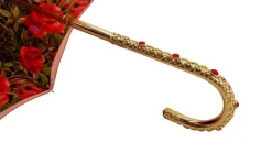 Discount Il Marchesato Ombrello floreale rosso, doppio tessuto e manico dorato con cristalli