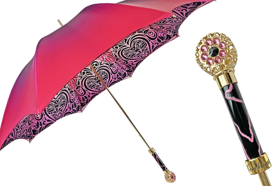 Hot Il Marchesato Ombrello fucsia con medaglione e cristalli