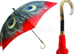 Discount Il Marchesato Ombrello italiano - Esclusiva piume di pavone rosso