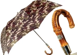 Fashion Il Marchesato Ombrello militare Pieghevole da uomo Con Manico in legno Bamboo