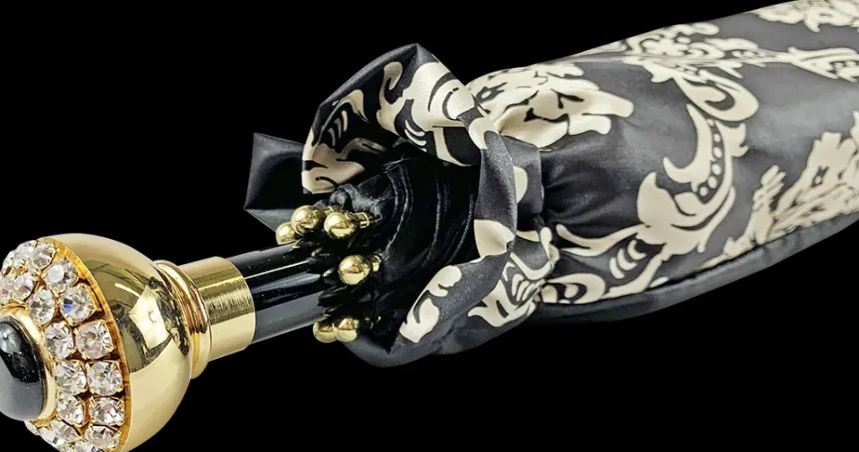 Sale Il Marchesato Ombrello nero doppio baldacchino con design damascato