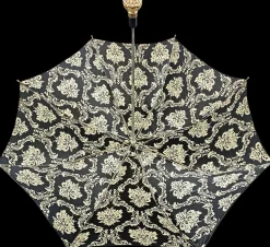 Sale Il Marchesato Ombrello nero doppio baldacchino con design damascato