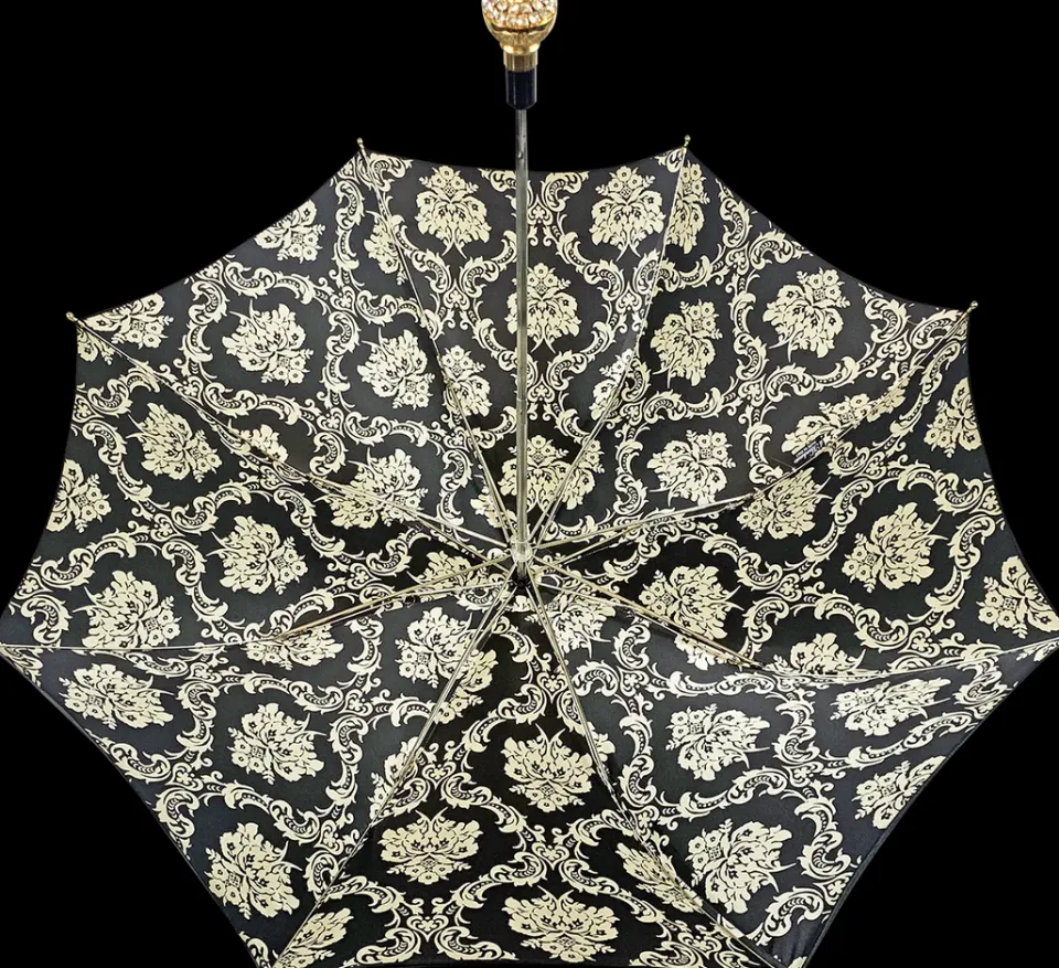 Sale Il Marchesato Ombrello nero doppio baldacchino con design damascato
