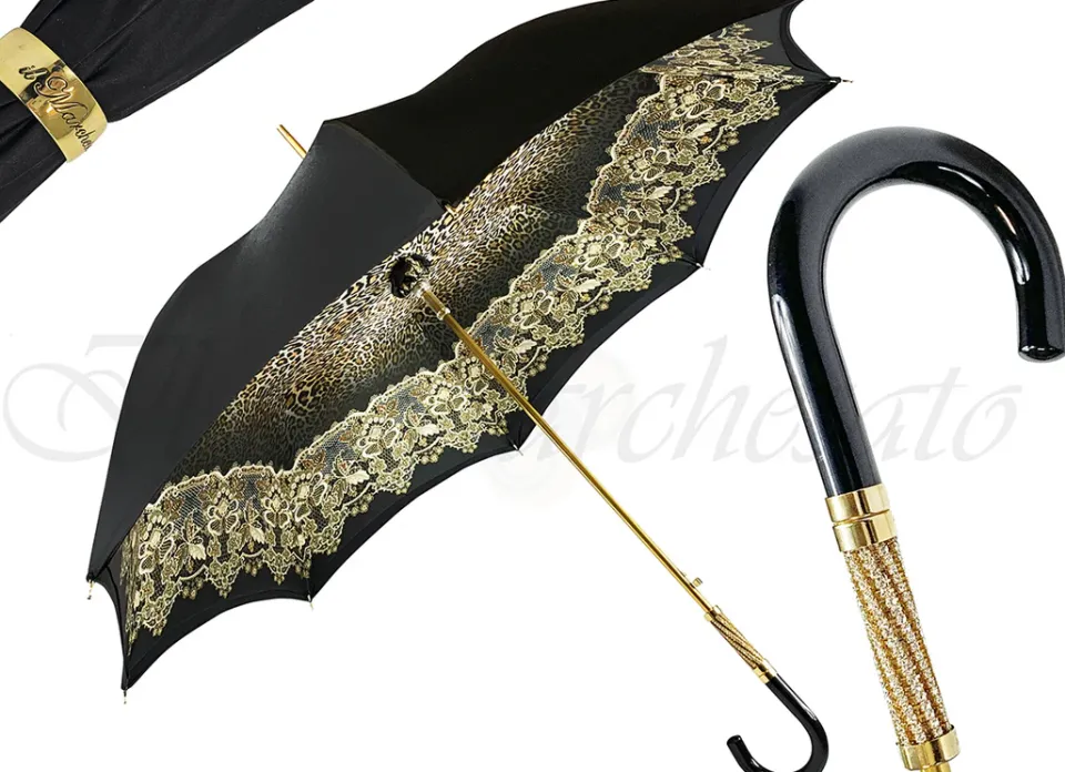 Online Il Marchesato Ombrello nero Semplice ed elegante con design animalier